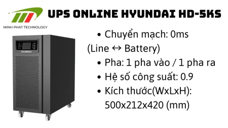 Bộ lưu điện UPS Online 5kVA pin ngoài Hyundai HD-5KS